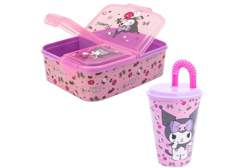 SANRIO Lunchbox Kuromi Sanrio 2 tlg. Lunch Set Brotdose 3 Kammern Trinkbecher 430 ml, (Spar-Set, 2-tlg., Spar-Set) von SANRIO