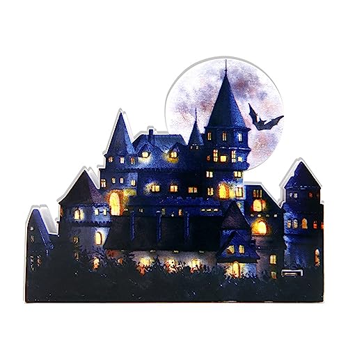 Halloween-Schloss-Ornament mit LED-Licht-Dekorationen und Geschenkzubehör für Zuhause, Urlaub, Neujahr, Halloween-Dekoration von SANRLO