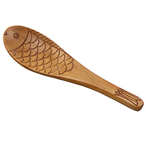 Japanischer Holzlöffel in Fischform, handgeschnitzte Textur für Suppe, Reis, Paddel, Küchenutensilien, Geschirr von SANRLO
