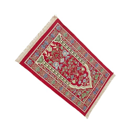 SANRLO Muslimische Teppichdecke, Gebetsteppich mit Quasten, islamische Matte, 70 x 110 cm, Blumenmuster, Knieteppich, tragbarer Knieteppich, Gebetsteppich für Frauen von SANRLO