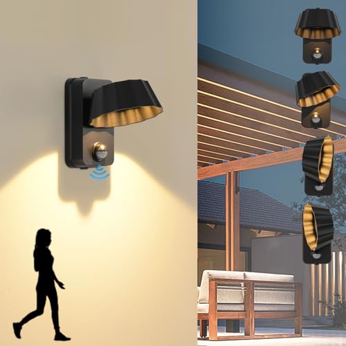 SANSHI Außenwandleuchte mit Bewegungsmelder,10W Außen Innen Aussenlampe,IP65 Wasserdicht LED Wandleuchte,Außenlampe mit Schwenkbar Panel 3000K Warmweiß,Wandlampe für Garten Terrasse Flur,Schwarz von SANSHI
