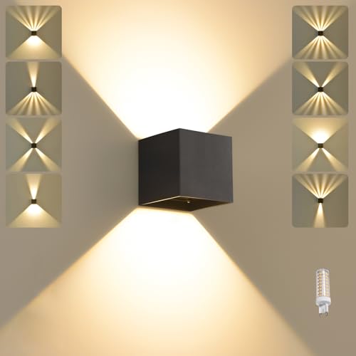 SANSHI Wandleuchte mit Austauschbarer G9 LED lampe,3000K Warmweiß Innen/Aussen Wandlampe,IP65 Wasserdichte Aussenlampe Wand,Up Down Einstellbar Abstrahlwinkel aussenbeleuchtung für Garten,Schwarz von SANSHI