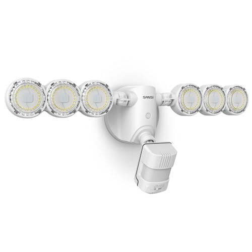 SANSI 45W LED Strahler mit Bewegungsmelder Außen, 6000 Lumen, 5000K Tageslichtweiß LED Sicherheitslicht, Superhell LED Außenleuchte mit Bewegungsmelder, IP65 Wasserdichtes Einstellbar Flutlicht, Weiß von SANSI