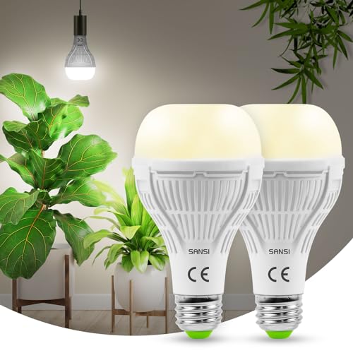 SANSI LED Pflanzenlampe, 2er-Pack 15W Vollspektrum Grow Light (200W Äquivalent) mit mattierter optischer Linse 120° Abstrahlwinkel hohe PPFD, E27 Wachstumslicht für für Zimmerpflanzen Obst und Blumen von SANSI