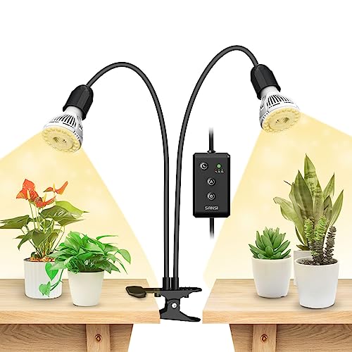 SANSI LED Pflanzenlampe für Zimmerpflanzen, 300W Vollspektrum 2 Schwanenhals Clip Pflanzenlicht mit Timer 4/8/12 Stunden, 20W Wachstumslampe mit hoher PPFD für Indoor Pflanzenwachstum von SANSI