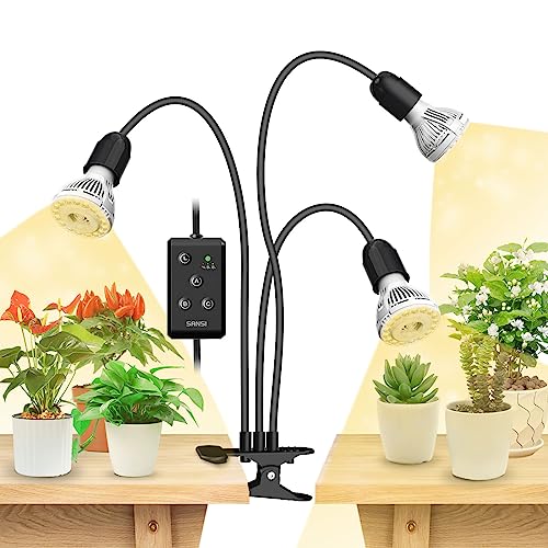 SANSI LED Pflanzenlampe für Zimmerpflanzen, 450W Vollspektrum 3 Schwanenhals Clip Pflanzenlicht mit Timer 4/8/12 Stunden, Wachstumslampe mit hoher PPFD Wachstumslampe für Garten, Gewächshaus von SANSI