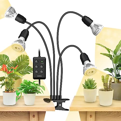 SANSI LED Pflanzenlampe für Zimmerpflanzen, 600W Vollspektrum 4 Schwanenhals Clip Pflanzenlicht mit Timer 4/8/12 Stunden, Wachstumslampe mit hoher PPFD Wachstumslampe für Garten, Gewächshaus von SANSI