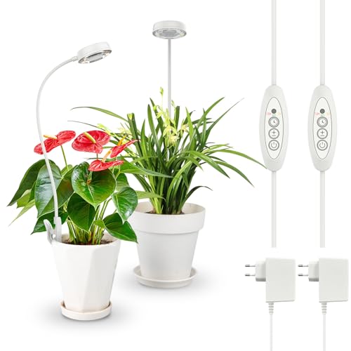 SANSI Pflanzenlampe LED Vollspektrum Pot-Clip Pflanzenlicht für Zimmerpflanzen, Pflanzenwachstumslampe mit 3/6/12 Std Timer, 4 Helligkeitsstufen, 10W Wachstumlampe für kleine Pflanzen, Weiß 2er-Pack von SANSI