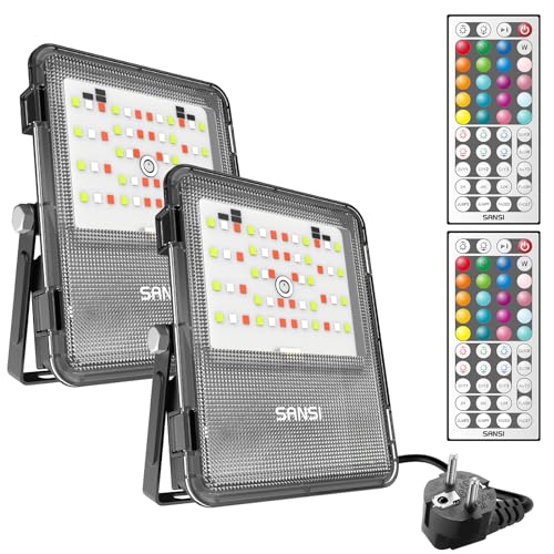 SANSI RGB LED Strahler Außen 10W, LED Fluter mit Fernbedienung IP65 Wasserdicht, RGB Flutlicht Dimmbar Farbwechsel mit Timer, 20 Farben 6 Modi für Garten Landschaft Party Fest, 2 Stück SANSI RGB LED Strahler Außen 10W, LED Fluter mit Fernbedienung IP65 Wasserdicht, RGB Flutlicht Dimmbar Farbwechsel mit Timer, 20 Farben 6 Modi für Garten Landschaft Party Fest, 2 Stück von SANSI