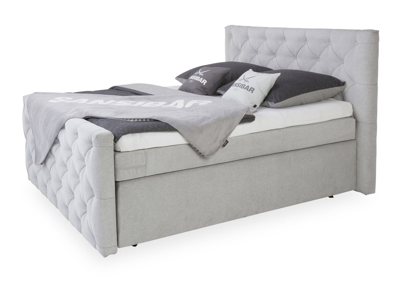 SANSIBAR Living Boxspringbett Boxspringbett SANSIBAR ITZEHOE (LF 180x200 cm) LF 180x200 cm silber von SANSIBAR Living