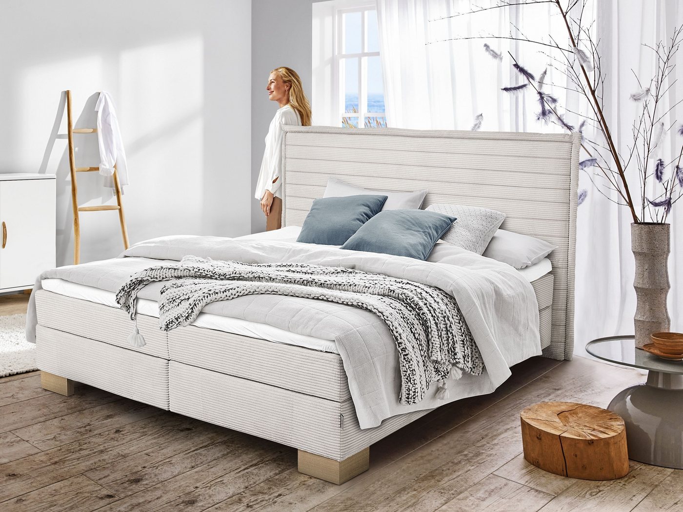 SANSIBAR Living Boxspringbett Boxspringbett SANSIBAR LANGEOOG grau Box-Spring-Bett Doppelbett von SANSIBAR Living