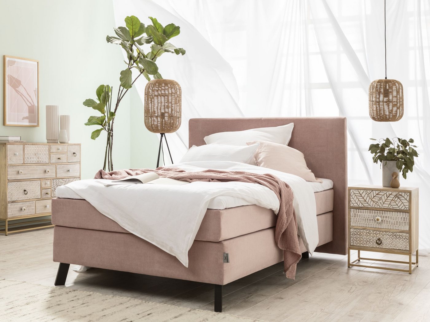 SANSIBAR Living Boxspringbett Boxspringbett SANSIBAR SVENDBORG LF 120x200 cm rosa Box-Spring-Bett von SANSIBAR Living