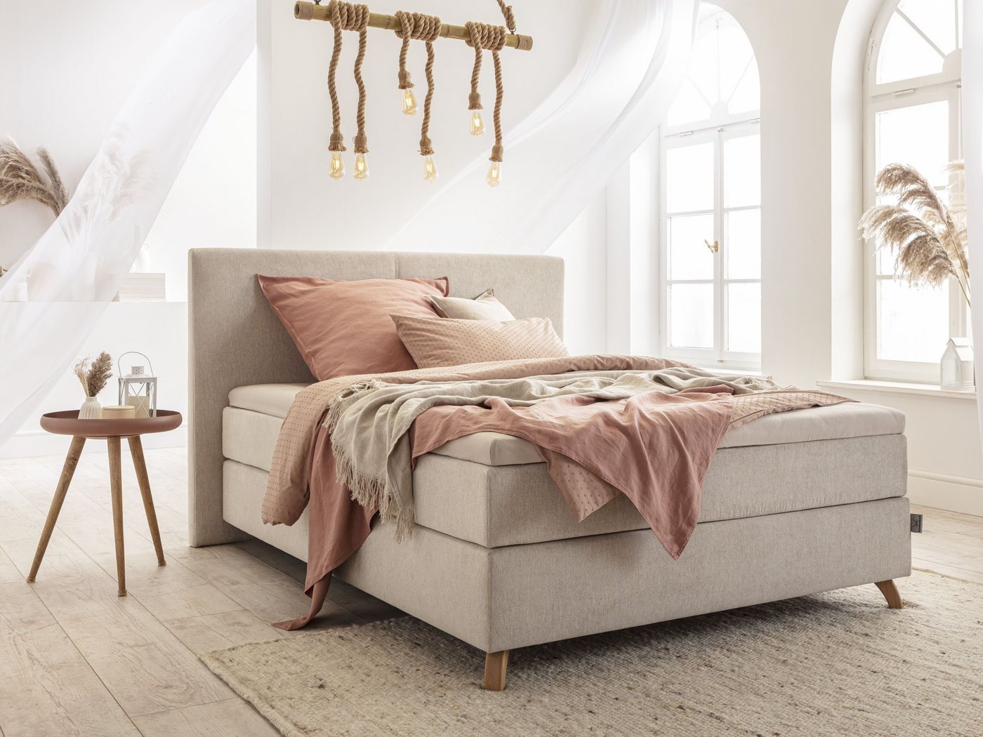 SANSIBAR Living Boxspringbett Boxspringbett SANSIBAR SVENDBORG (BT 140x200 cm) BT 140x200 cm beige von SANSIBAR Living