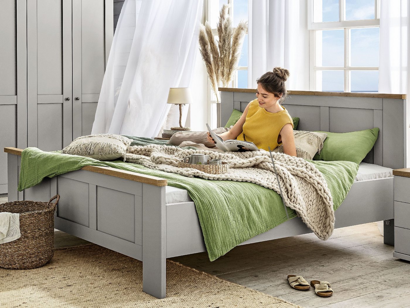 SANSIBAR Living Holzbett Bett SANSIBAR AALBORG grau von SANSIBAR Living