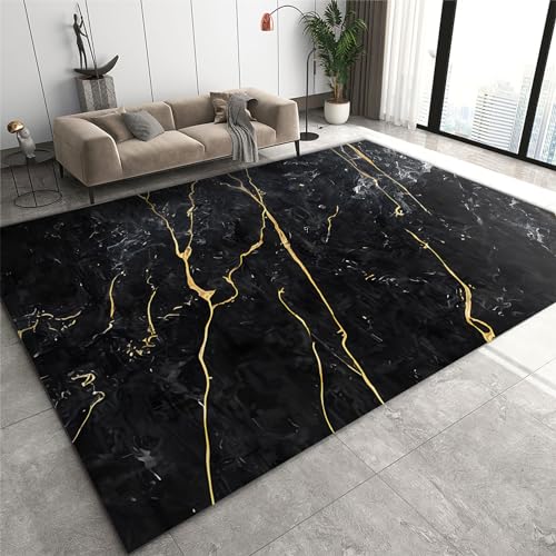 SANSJI Abstrakter Schwarzer Goldmarmor Teppiche Gegend, Schwarze Und Goldene Linie rutschfest Designerteppich - für Wohnzimmer, Schlafzimmer, Kinderzimmer, Büro, etc 150 x 180 cm SANSJI Abstrakter Schwarzer Goldmarmor Teppiche Gegend, Schwarze Und Goldene Linie rutschfest Designerteppich - für Wohnzimmer, Schlafzimmer, Kinderzimmer, Büro, etc 150 x 180 cm von SANSJI