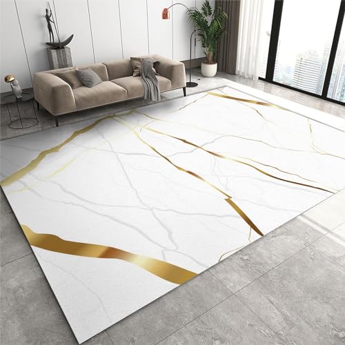 SANSJI Abstraktes Weiß Und Gold Teppiche Gegend, Moderner Kunstmarmor Dekorativer Teppich für Wohnzimmer, Schlafzimmer, Esszimmer Badezimmer Küche Flur Läufer 180 x 270 cm SANSJI Abstraktes Weiß Und Gold Teppiche Gegend, Moderner Kunstmarmor Dekorativer Teppich für Wohnzimmer, Schlafzimmer, Esszimmer Badezimmer Küche Flur Läufer 180 x 270 cm von SANSJI