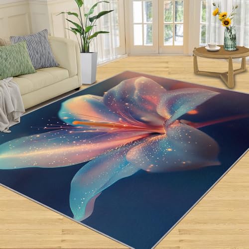 SANSJI Lily Home Decor, Teppich mit blühenden Blumen, für den Eingangsbereich, waschbare Teppiche für Schlafzimmer, rutschfester Teppich, weich und niedriger Flor, 3D-Blumengeschenke, 152 x 228 cm von SANSJI