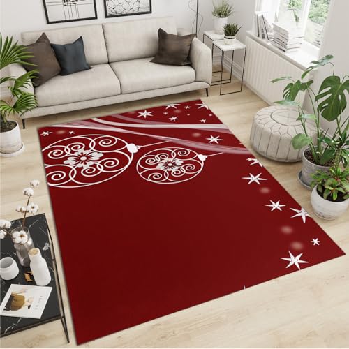 SANSJI Rote Weihnachten Teppiche Gegend, Einfache Weiße Textur Kurzflor Kinderteppich - für Terrasse Garten, Küche, Bad Oder 60 x 90 cm von SANSJI