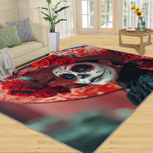 SANSJI Teppich, Gothic-Mädchen-Heimdekoration und Geschenke, 150 x 180 cm, Rosen-Frauen-Teppiche für Wohnzimmer, waschbare Teppiche für Schlafzimmer, Innenbereich, rutschfest, niedriger Flor SANSJI Teppich, Gothic-Mädchen-Heimdekoration und Geschenke, 150 x 180 cm, Rosen-Frauen-Teppiche für Wohnzimmer, waschbare Teppiche für Schlafzimmer, Innenbereich, rutschfest, niedriger Flor von SANSJI
