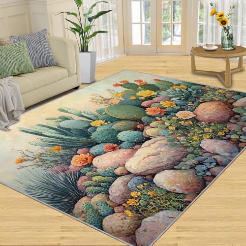 SANSJI Teppich, Kaktus-Heimdekoration, Wüstenpflanzen-Teppich für Wohnzimmer, waschbare Teppiche für Schlafzimmer, Innenbereich, rutschfest, niedriger Flor, 100 x 150 cm SANSJI Teppich, Kaktus-Heimdekoration, Wüstenpflanzen-Teppich für Wohnzimmer, waschbare Teppiche für Schlafzimmer, Innenbereich, rutschfest, niedriger Flor, 100 x 150 cm von SANSJI