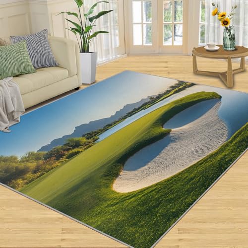 SANSJI Teppich, Landschafts-Heimdekoration, 90 x 150 cm, Golfplatz-Teppich für Wohnzimmer, waschbare Teppiche für Schlafzimmer, Innenbereich, rutschfest und niedriger Flor, Motiv: See Natur Geschenke von SANSJI