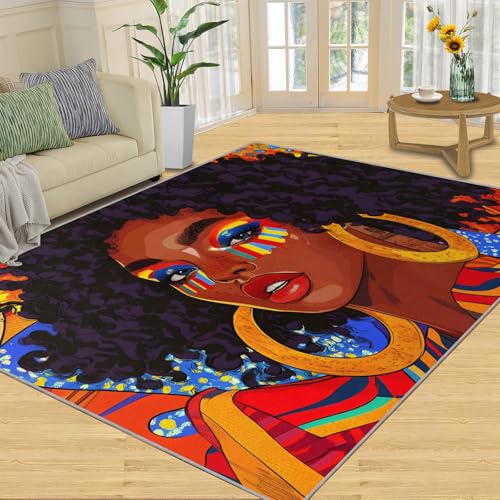 SANSJI Teppich, Motiv: Schwarzes Mädchen, Heimdekoration, 160 x 230 cm, modischer Damenteppich für Wohnzimmer, waschbare Teppiche für Schlafzimmer, rutschfester Teppich, niedriger Flor und SANSJI Teppich, Motiv: Schwarzes Mädchen, Heimdekoration, 160 x 230 cm, modischer Damenteppich für Wohnzimmer, waschbare Teppiche für Schlafzimmer, rutschfester Teppich, niedriger Flor und von SANSJI