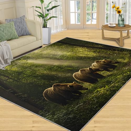 SANSJI Teppich, Natur-Tiere, Heimdekoration, 160 x 230 cm, Waldbraunbär-Teppiche für Wohnzimmer, waschbare Teppiche für Schlafzimmer, Innenbereich, rutschfest, niedriger Flor, Landschaftsgeschenke von SANSJI