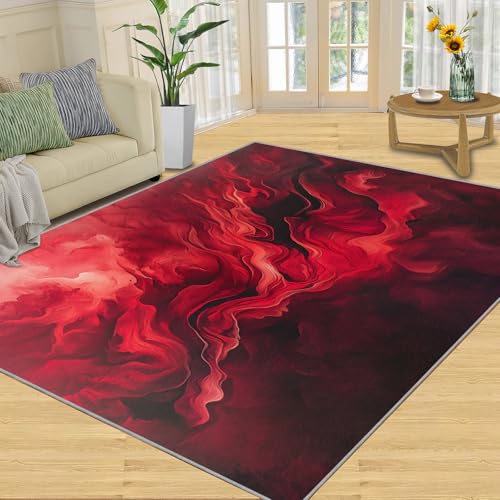 SANSJI Teppich, abstrakte rote Wohnkultur und Geschenke, 150 x 180 cm, blutige rote Teppiche für Wohnzimmer, waschbare Teppiche für Schlafzimmer, Innenteppich, rutschfest und niedriger Flor, Nordic von SANSJI