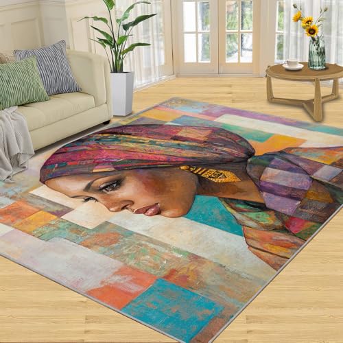 SANSJI Teppich, afrikanische Frau, Heimdekoration, Graffiti-Mädchen-Teppiche für Wohnzimmer, waschbare Teppiche für Schlafzimmer, rutschfester Teppich, niedriger Flor und pflegeleicht SANSJI Teppich, afrikanische Frau, Heimdekoration, Graffiti-Mädchen-Teppiche für Wohnzimmer, waschbare Teppiche für Schlafzimmer, rutschfester Teppich, niedriger Flor und pflegeleicht von SANSJI