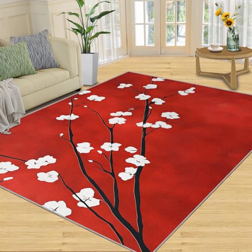 SANSJI Teppich, einfache Florals-Heimdekoration, 160 x 230 cm, traditionelle rote Teppiche für Wohnzimmer, waschbare Teppiche für Schlafzimmer, rutschfester Teppich, niedriger Flor und pflegeleicht SANSJI Teppich, einfache Florals-Heimdekoration, 160 x 230 cm, traditionelle rote Teppiche für Wohnzimmer, waschbare Teppiche für Schlafzimmer, rutschfester Teppich, niedriger Flor und pflegeleicht von SANSJI