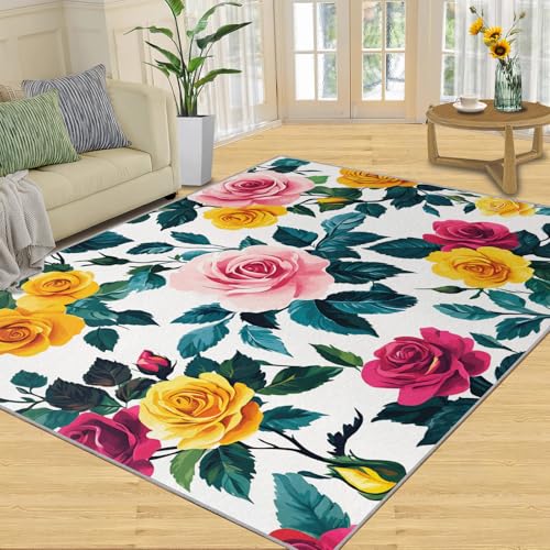 SANSJI Teppich, farbenfrohes Blumenmuster, Heimdekoration und Geschenke, rustikale Blumenteppiche für den Eingangsbereich, waschbare Teppiche für Schlafzimmer, rutschfester Teppich, weich und von SANSJI