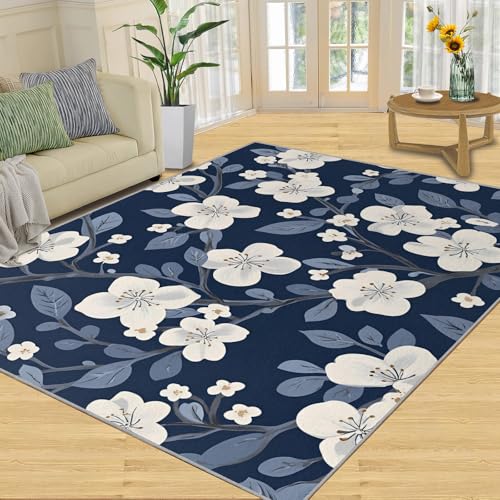 SANSJI Teppich, florale Heimdekoration, 60 x 180 cm, weiße florale Teppiche für Wohnzimmer, waschbare Teppiche für Schlafzimmer, Innenteppich, rutschfest und niedriger Flor, blaue Boho-Geschenke SANSJI Teppich, florale Heimdekoration, 60 x 180 cm, weiße florale Teppiche für Wohnzimmer, waschbare Teppiche für Schlafzimmer, Innenteppich, rutschfest und niedriger Flor, blaue Boho-Geschenke von SANSJI