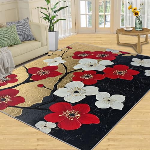 SANSJI Teppich, florale Heimdekoration, 90 x 150 cm, Kirschblüten-Teppiche für Wohnzimmer, waschbare Teppiche für Schlafzimmer, Innenbereich, rutschfest, niedriger Flor, Boho-Blumengeschenke SANSJI Teppich, florale Heimdekoration, 90 x 150 cm, Kirschblüten-Teppiche für Wohnzimmer, waschbare Teppiche für Schlafzimmer, Innenbereich, rutschfest, niedriger Flor, Boho-Blumengeschenke von SANSJI