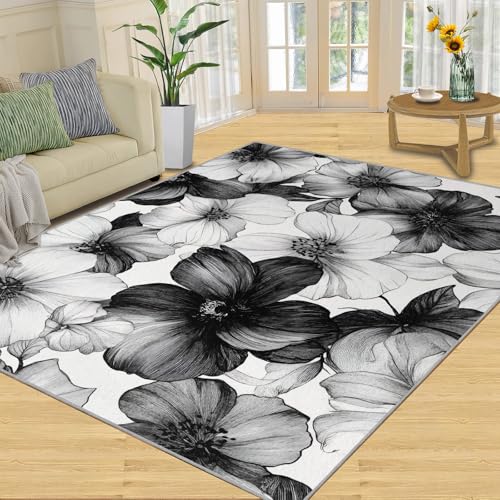 SANSJI Teppich, florale Heimdekoration und Geschenke, Boho-Teppiche für den Eingangsbereich, waschbare Teppiche für Schlafzimmer, rutschfester Teppich, weich und niedriger Flor, rustikale Blumen, 152 von SANSJI
