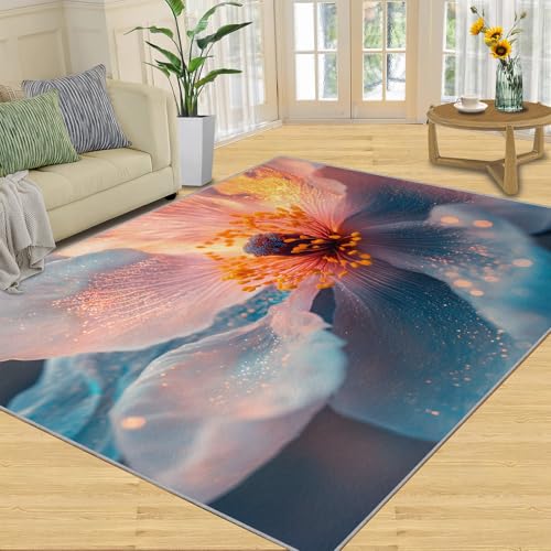 SANSJI Teppich, florale Heimdekoration und Geschenke, Teppich mit blühenden Blumen, für den Eingangsbereich, waschbare Teppiche für Schlafzimmer, rutschfester Teppich, weich und niedriger Flor von SANSJI
