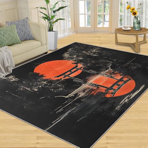 SANSJI Teppich, japanische Heimdekoration und Geschenke, 228 x 350 cm, Sun Torii Teppiche für Wohnzimmer, waschbare Teppiche für Schlafzimmer, rutschfester Teppich, niedriger Flor und pflegeleicht von SANSJI