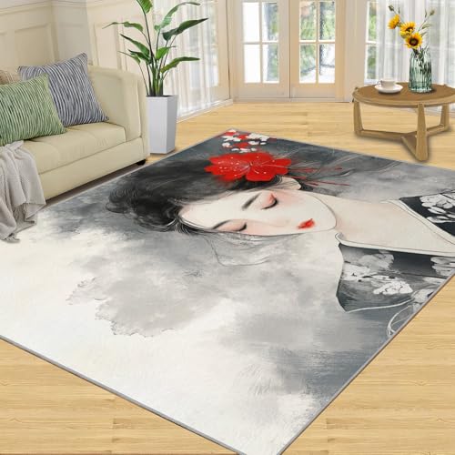SANSJI Teppich, japanisches Mädchen, Heimdekoration, 150 x 180 cm, japanische Geisha-Teppiche für Wohnzimmer, waschbare Teppiche für Schlafzimmer, Innenbereich, rutschfest, niedriger Flor SANSJI Teppich, japanisches Mädchen, Heimdekoration, 150 x 180 cm, japanische Geisha-Teppiche für Wohnzimmer, waschbare Teppiche für Schlafzimmer, Innenbereich, rutschfest, niedriger Flor von SANSJI