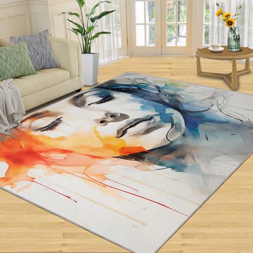 SANSJI Teppich, modische Wohnkultur, 100 x 150 cm, Aquarell-Mädchen-Teppiche für Wohnzimmer, waschbare Teppiche für Schlafzimmer, Innenbereich, rutschfest, niedriger Flor, Spritz-Graffiti-Geschenke von SANSJI