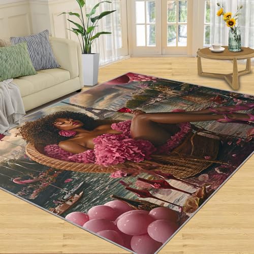 SANSJI Teppich, modische Wohnkultur, 120 x 170 cm, afrikanische Mädchen-Teppiche für Wohnzimmer, waschbare Teppiche für Schlafzimmer, Innenbereich, rutschfest, niedriger Flor, romantisches SANSJI Teppich, modische Wohnkultur, 120 x 170 cm, afrikanische Mädchen-Teppiche für Wohnzimmer, waschbare Teppiche für Schlafzimmer, Innenbereich, rutschfest, niedriger Flor, romantisches von SANSJI