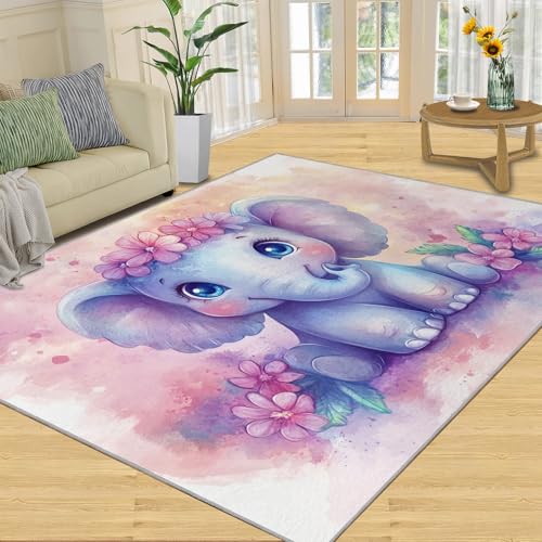 SANSJI Teppich, niedliches Mädchen, Heimdekoration, 100 x 150 cm, Pastell-Elefanten-Teppiche für Wohnzimmer, waschbare Teppiche für Schlafzimmer, Innenbereich, rutschfest, niedriger Flor SANSJI Teppich, niedliches Mädchen, Heimdekoration, 100 x 150 cm, Pastell-Elefanten-Teppiche für Wohnzimmer, waschbare Teppiche für Schlafzimmer, Innenbereich, rutschfest, niedriger Flor von SANSJI