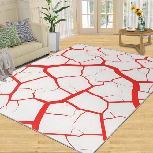 SANSJI Teppich, rissige Textur, Heimdekoration und Geschenke, 160 x 230 cm, einfache rot-weiße Teppiche für Wohnzimmer, waschbare Teppiche für Schlafzimmer, rutschfester Teppich, niedriger Flor und SANSJI Teppich, rissige Textur, Heimdekoration und Geschenke, 160 x 230 cm, einfache rot-weiße Teppiche für Wohnzimmer, waschbare Teppiche für Schlafzimmer, rutschfester Teppich, niedriger Flor und von SANSJI