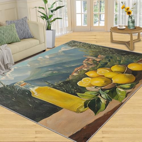 SANSJI Teppich, rustikale Heimdekoration, 308 x 437 cm, Zitronen-Sommerteppiche für Wohnzimmer, waschbare Teppiche für Schlafzimmer, Innenbereich, rutschfest, niedriger Flor, ländliches von SANSJI