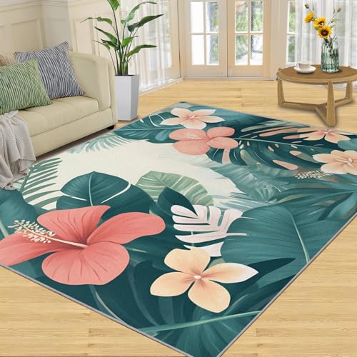 SANSJI Teppich – Aquarell-Teppich für Kinder, Heimdekoration, 152 x 228 cm, tropische Blätter, Teppiche für Wohnzimmer, waschbare Teppiche für Schlafzimmer, Innenbereich, rutschfest und niedriger Flor SANSJI Teppich – Aquarell-Teppich für Kinder, Heimdekoration, 152 x 228 cm, tropische Blätter, Teppiche für Wohnzimmer, waschbare Teppiche für Schlafzimmer, Innenbereich, rutschfest und niedriger Flor von SANSJI