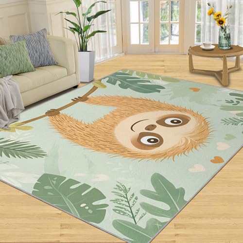 SANSJI Teppich – Cartoon-Kinder-Heimdekoration, 180 x 270 cm, niedlicher Faultier-Teppich für Wohnzimmer, waschbare Teppiche für Schlafzimmer, Indoor-Teppich, rutschfest und niedriger Flor, tropische SANSJI Teppich – Cartoon-Kinder-Heimdekoration, 180 x 270 cm, niedlicher Faultier-Teppich für Wohnzimmer, waschbare Teppiche für Schlafzimmer, Indoor-Teppich, rutschfest und niedriger Flor, tropische von SANSJI
