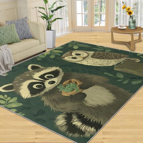 SANSJI Teppich – Cartoon-Teppich für Kinder, Heimdekoration, 180 x 200 cm, Eulen- und Waschbär-Teppiche für Wohnzimmer, waschbare Teppiche für Schlafzimmer, Innenbereich, rutschfest, niedriger Flor SANSJI Teppich – Cartoon-Teppich für Kinder, Heimdekoration, 180 x 200 cm, Eulen- und Waschbär-Teppiche für Wohnzimmer, waschbare Teppiche für Schlafzimmer, Innenbereich, rutschfest, niedriger Flor von SANSJI