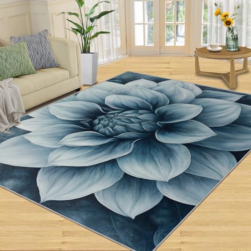 SANSJI Teppich – Dahlien Home Decor Teppich, blühende Blumen, Teppiche für Wohnzimmer, waschbare Teppiche für Schlafzimmer, Innenbereich, rutschfest und niedriger Flor, Retro-Blumengeschenke, 152 x von SANSJI
