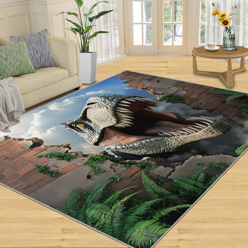 SANSJI Teppich – Dinosaurier-Teppich für Kinder, Heimdekoration, 160 x 230 cm, Dschungel-T-Rex-Teppich für Wohnzimmer, waschbare Teppiche für Schlafzimmer, Innenbereich, rutschfest, niedriger Flor SANSJI Teppich – Dinosaurier-Teppich für Kinder, Heimdekoration, 160 x 230 cm, Dschungel-T-Rex-Teppich für Wohnzimmer, waschbare Teppiche für Schlafzimmer, Innenbereich, rutschfest, niedriger Flor von SANSJI
