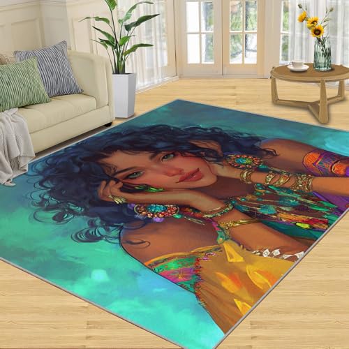 SANSJI Teppich – Fashion Girl Home Decor Teppich, afrikanische Mädchen-Teppiche für Wohnzimmer, waschbare Teppiche für Schlafzimmer, rutschfester Teppich, niedriger Flor und pflegeleicht, schwarze SANSJI Teppich – Fashion Girl Home Decor Teppich, afrikanische Mädchen-Teppiche für Wohnzimmer, waschbare Teppiche für Schlafzimmer, rutschfester Teppich, niedriger Flor und pflegeleicht, schwarze von SANSJI