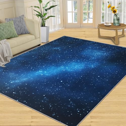 SANSJI Teppich – Galaxie-Wohnkultur und Geschenke, 152 x 228 cm, blauer Weltraum-Teppich für den Eingangsbereich, waschbare Teppiche für Schlafzimmer, rutschfester Teppich, weicher und niedriger Flor von SANSJI