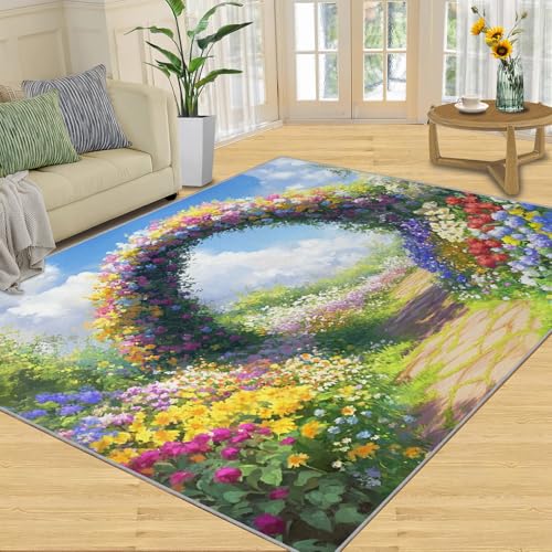 SANSJI Teppich – Garten-Mädchen-Heimdekoration, europäische florale Teppiche für Wohnzimmer, waschbare Teppiche für Schlafzimmer, Innenbereich, rutschfest und niedriger Flor, rustikale Blumengeschenke SANSJI Teppich – Garten-Mädchen-Heimdekoration, europäische florale Teppiche für Wohnzimmer, waschbare Teppiche für Schlafzimmer, Innenbereich, rutschfest und niedriger Flor, rustikale Blumengeschenke von SANSJI